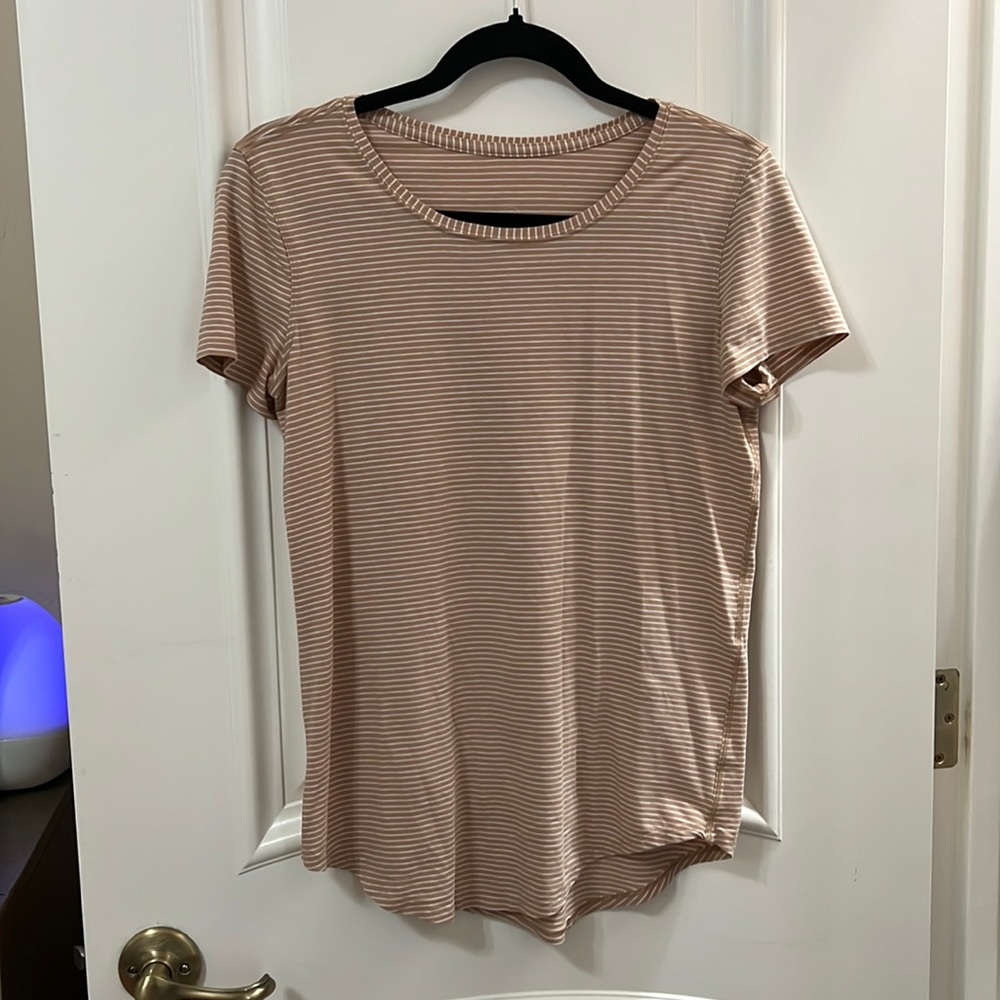 Salmon a white stripe lululemon shirt